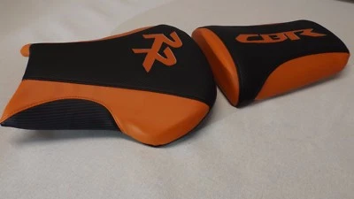 HONDA 03/04 CBR 600RR BLACK CF/ORANGE FRONT & REAR CUSTOM SEAT SEAT COVERS - Image 1 of 4