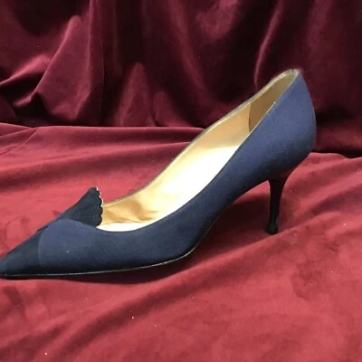 Zapato de salón vintage Manolo BLAHNIK azul denim punta 6,5 Foto 1 de 4