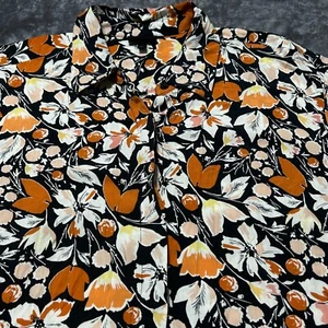 Who What Wear Damen XL schwarz Blumen Button-Down Shirt 100% Viskose orange Akzent - Bild 1 von 7