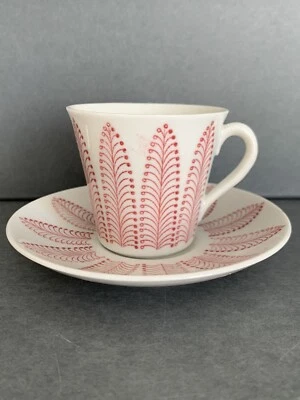De Colección Upsala Ekeby Gefle PLYM Juego de Platillos Taza Cerámica Suecia MCM Rosa Pluma Helecho Foto 1 de 4
