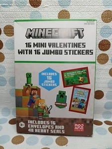 Minecraft 16 Mini 16 Sticker Valentines Cards & Envelopes With 48 Heart Seals - Picture 1 of 2