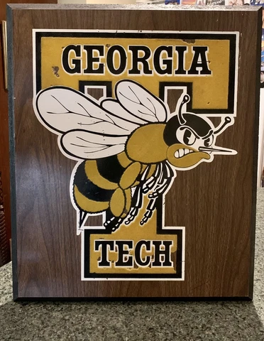 Vintage Wood Flocked Felt Georgia Tech Yellow Jackets Plaque Buzz ca. 15x18” ACC Cover