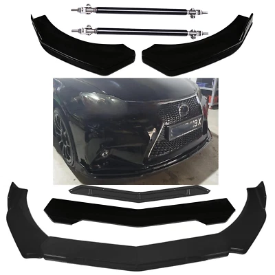 Front Bumper Lip Splitter Spoiler + Strut Rods Glossy Black For Lexus RX350 - Изображение 1 из 4