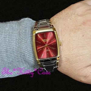 OMAX HBK843 Retro 2tone Silver & Gold S.Steel Epson Seiko Movt Red Tonneau Watch - Picture 1 of 11