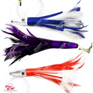 3 piezas 3 colores 6" pesca pluma atún cabeza jet aparejado señuelo doble gancho atún NUEVO - Imagen 1 de 10