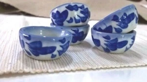 Set Schalen blaue Blume handbedruckt Puppenhaus Miniaturen Keramik Zubehör Deko - Bild 1 von 6