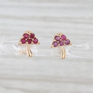 New 0.30ctw Ruby Mushroom Stud Earrings 14k Yellow Gold - Picture 1 of 6