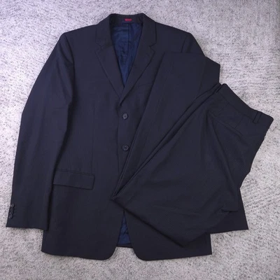 HUGO Boss Suit 40L 34x33 Pinstripe Albon Hatemo Navy Three Button Wool Red Label - Image 1 of 4