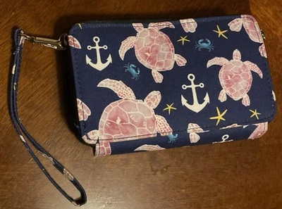 N Gil путешествий молнии кошелек с ремешком холст синий W черепахи крабы и якоря мини сумочка б/у в отличном состоянии - Изображение 1 из 4