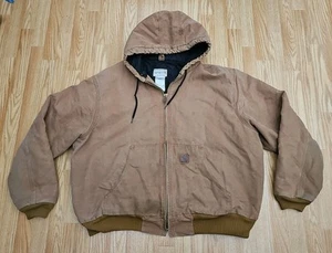 Vtg Carhartt Canvas Hooded Jacket Brown Full-Zip 2XL Distressed Faded - Picture 1 of 8