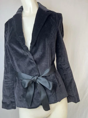 Blazer de terciopelo negro Gap para mujer talla 4 cinturón de corbata mangas largas algodón LS Foto 1 de 4