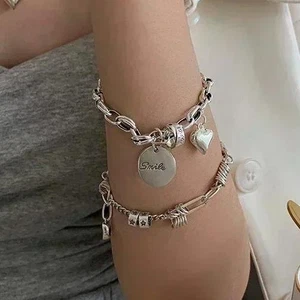 Lindo brazalete colgante corazón pulsera cadena gruesa plata esterlina 925 vintage tendencia - Imagen 1 de 27