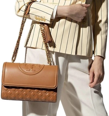 Tory Burch ~  Fleming Handbag Tan Large Crossbody Excellent Condition  - image 1 of 4