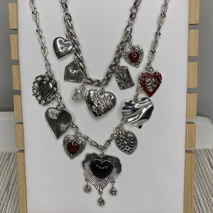 Kopen Australia | Chunky Heart Zara Charm Chain Necklace Set Silver Tone Locket - Foto 1 di 11