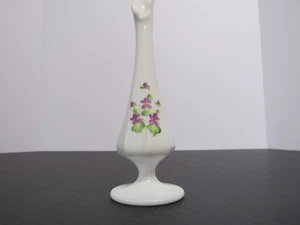 Fenton White Milk Glass 7.5" Bud Vase Hand Painted Violets in the Snow Signed - Picture 1 of 7
