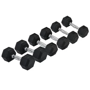 HOMCOM Rubber Dumbbells Set of 3 Pairs Sports Hex Weight Sets Fitness 5, 6, 8kg - Picture 1 of 11