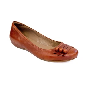 Zapatos planos de ballet Ecco de cuero marrón coñac sin cordones cómodos para mujer talla 41” - Imagen 1 de 8