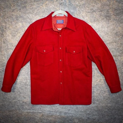 VTG Pendleton Wool Jacket Shirt Men's M Red 100% Pure Virgin Wool USA Shacket - Image 1 of 4