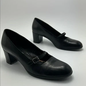 Franco Sarto Mary Jane Pumps Women's 9M Black Block Heel Round Toe Leather - Picture 1 of 16
