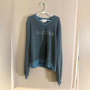 Wildfox Kids Glitter Blue V-Neck Sweatshirt Size 10 Soft Shimmer Pullover - Picture 1 of 6