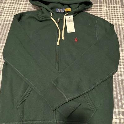 Auténtica sudadera con capucha polar con cremallera completa Polo Ralph Lauren para hombre, verde talla pequeña nueva con etiquetas Foto 1 de 4