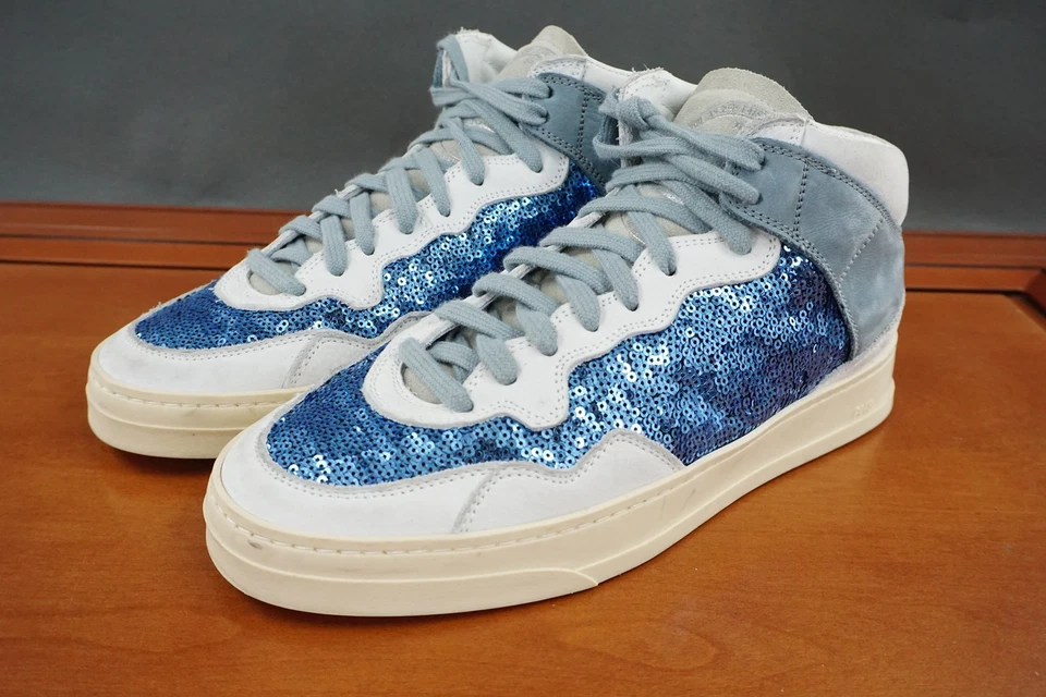 P448 Zapatos de caña alta para mujer 38/8 Azul Lentejuelas Brillo Cordones Cremallera Tenis Foto 1 de 4