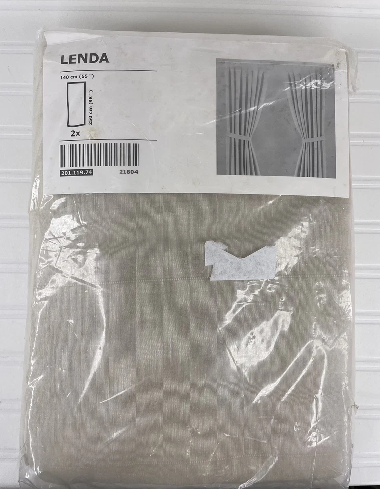 IKEA Lenda Curtains - Beige 2 Panels & Ties Size 55 X 98" Hg38