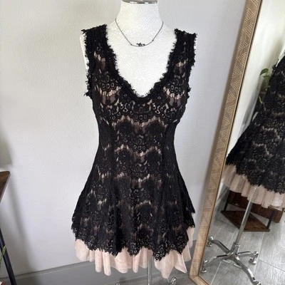 Betsy & Adam Women's Lace-Overlay Tulle A-Line Black / Nude Dress Size 12P - Image 1 of 4