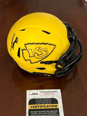 ISIAH PACHECO SIGNED FOOTBALL MINI HELMET KANSAS CITY CHIEFS RAVE AUTO JSA COA - Image 1 of 4