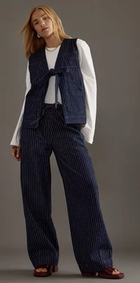 Damson Madder Rafe Stripes Jeans Indigo Denim Wide Leg Women Size 14 - Image 1 of 4