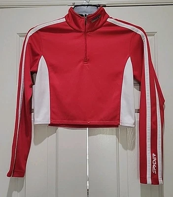 Pullover corto activo Spyder para mujer 1/4" cremallera manga a rayas rojas y blancas Foto 1 de 4