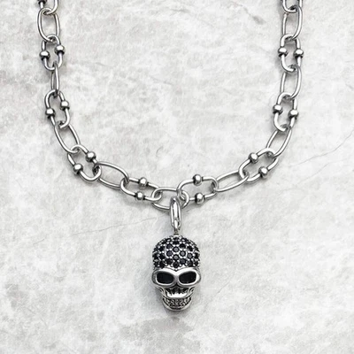 925 Sterling Teschio Argento Ciondolo Collana Unisex Ancora Catena Gancio Cz - Immagine 1 di 4