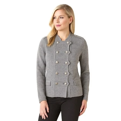 Jaqueta Ann Taylor Loft estilo militar cinza tamanho grande Y2K lã peito duplo - Imagem 1 de 4