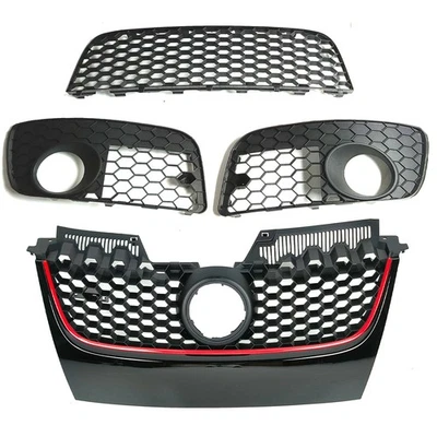 Rejilla principal de malla hexagonal negra brillante con moldura roja para VW GTI Jetta GLI 2006-2009 Foto 1 de 4