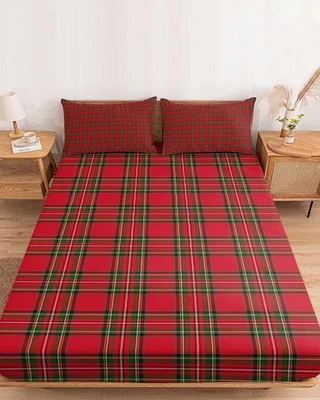 Sábanas ajustables a cuadros tartán de invierno Navidad tamaño king ajuste 5-16 pulgadas de profundidad p... Foto 1 de 4