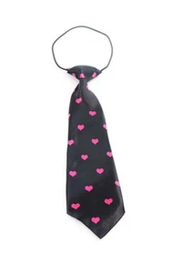 Kids Boys Black & Pink Patterned Elastic Neck Tie - Pink Love Hearts - Picture 1 of 2
