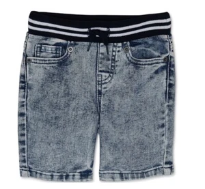 Boys Denim Blue Jean Shorts Acid Wash Drawstring Stretch Rib Waistband 5T - Picture 1 of 5