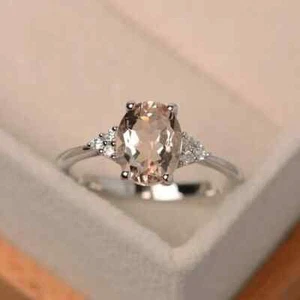 Ovalschliff 2,25 kt natürlicher Morganit & Diamant Verlobungsring 14 K massives Weißgold - Bild 1 von 6