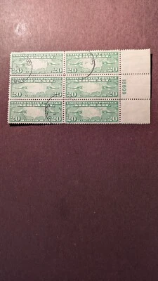 U.S. stamps, C9 plate block of 6 extra fine used. A Beauty! - Image 1 of 2