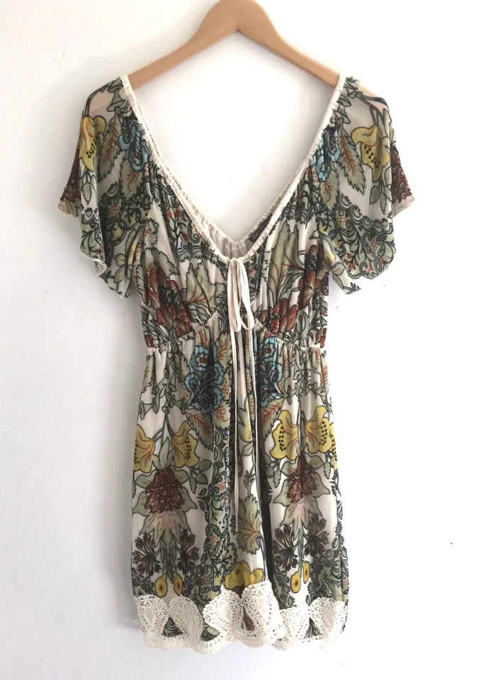 Vestido para mujer HALE BOB terciopelo seda floral manga corta cuello en V talla M forrado festival Foto 1 de 4