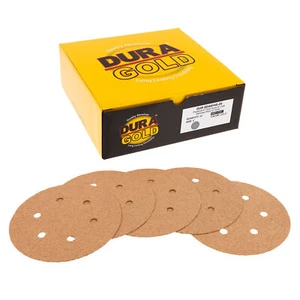 40 Grit 6" Gold Hook & Loop 6-Hole Sanding Discs for DA Sanders - Box of 25 - Bild 1 von 5