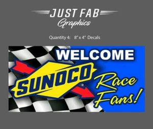 4 SUNOCO Welcome Race Fans! 4 x 8" Vinyl Decals Stickers - Picture 1 of 2
