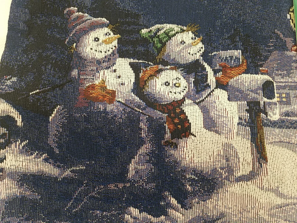 Navidad Invierno País de las Maravillas Muñeco de Nieve Muñecos de Nieve Corredor de Mesa Azul Marino 13x70 Borlas Foto 1 de 4