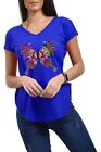 Womens Ladies Multicolour Butterfly Oversized Stretchy T Shirt V Neck Basic Tops