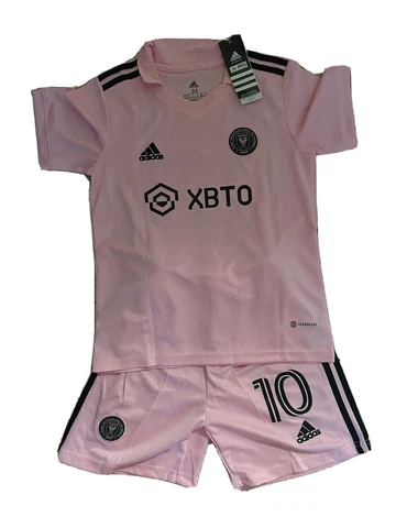 MESSI #10 INTER MIAMI FC HOME YOUTH JERSEY + SHORTS SET KIT PINK KIDS ALL SIZES Cover