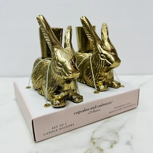 NEW Cupcakes & Cashmere GOLD EASTER BUNNY CANDLE HOLDERS Metal Rabbit SET OF 2 - Picture 1 of 6
