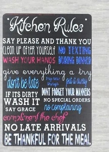 metal wall art decor Kitchen Rules tin metal sign - Picture 1 of 4