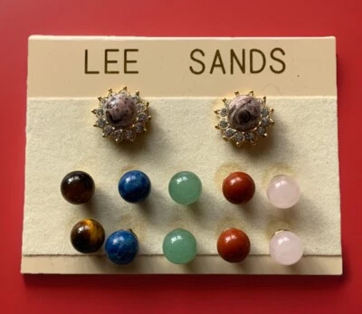 LEE SANDS Gold Tone Interchangible 6 Semiprecious Gemstones Pierced Earrings - Image 1 of 4