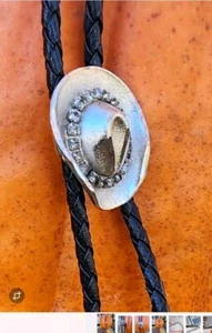Western Silver Tone Cowboy Hat with Crystals Bolo Tie - USA - Picture 1 of 16