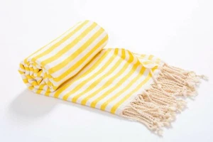 Striped Premium Beach Towel Yellow, 100% Cotton Soft Turkish Bath Towel  - Picture 1 of 11